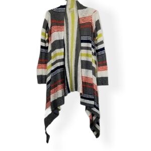 Project Linen Blend Neon Neutral Stripe Waterfall Open Front Cardigan Size Small